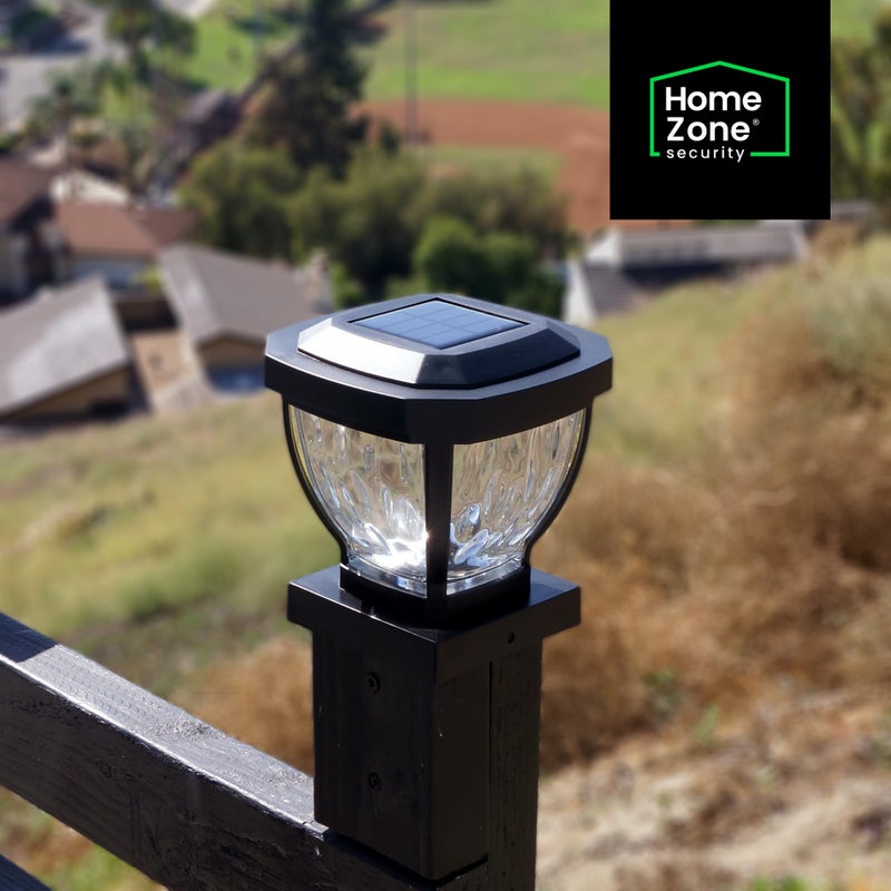 Home Zone Security Solar Post Cap Lights - Decorative Glass LED Outdoor Fits 3.5 x 3.5 in. Post Lights, Black (2-Pack) - Image 2